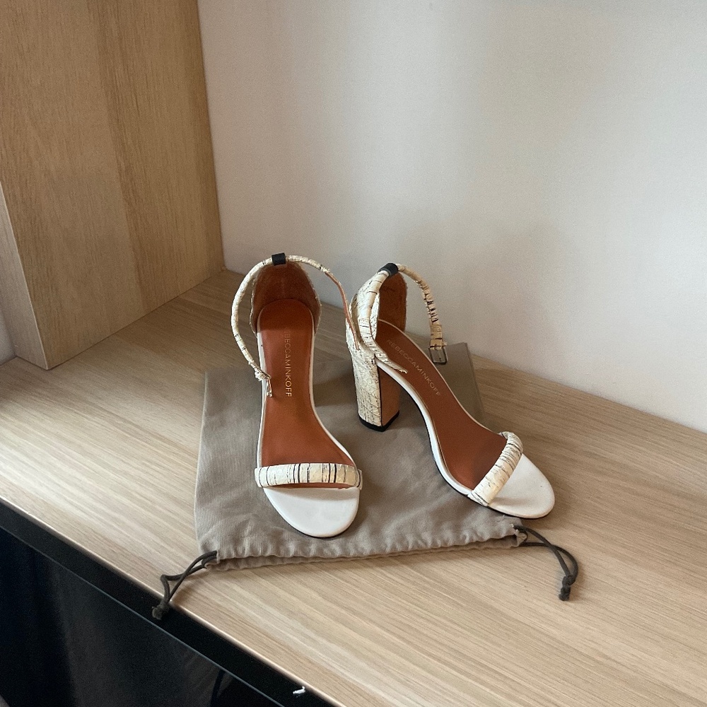 Rebecca Minkoff sandals cream and black leather Python size 5.5